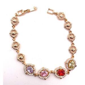 Rose Gold‑Plated Multicolor Gemstone Halo Bracelet